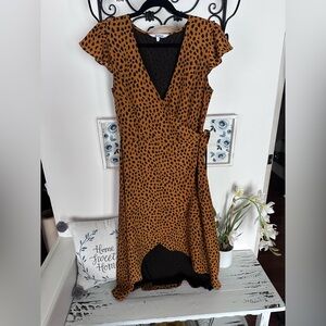 BB Dakota Brown High Low Animal Print Wrap Dress
